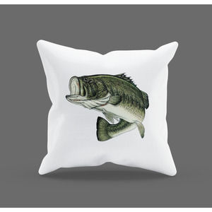 Bass Fish Throw Pillow Cover fits 18X18 Inch Pillow Jumping Fish Fishing Gift